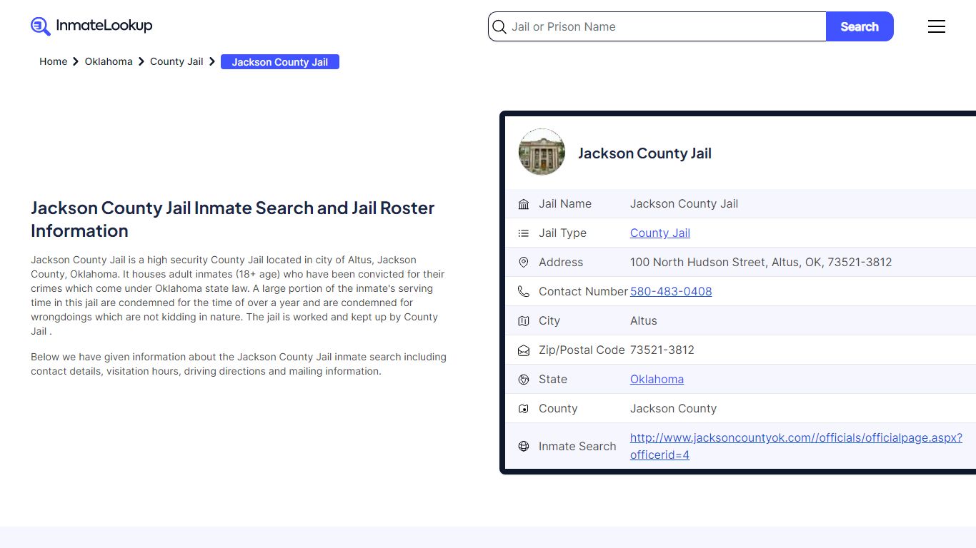 Jackson County Jail Inmate Search and Jail Roster Information