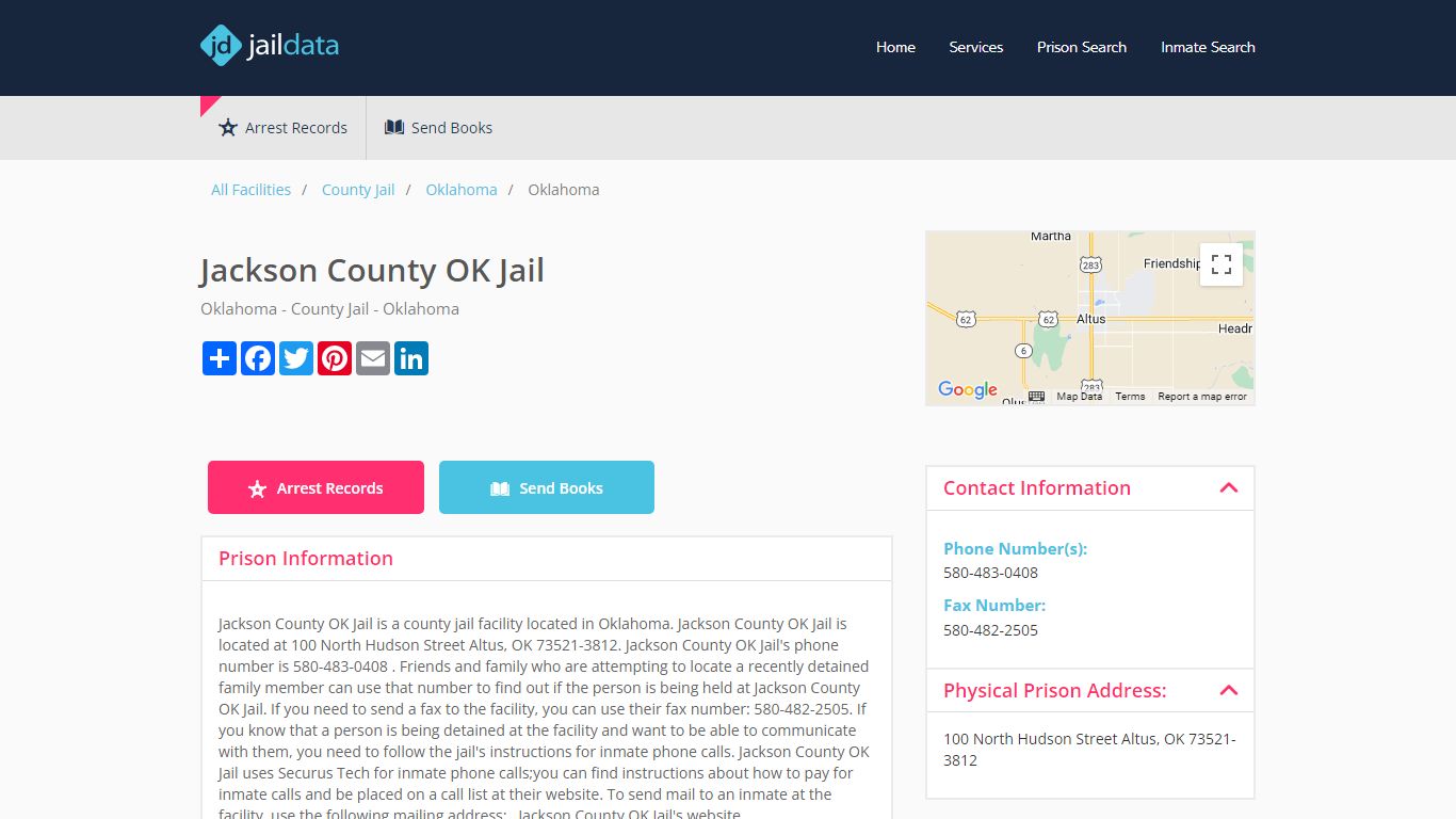 Jackson County OK Jail Inmate Search and Prisoner Info - Altus, OK